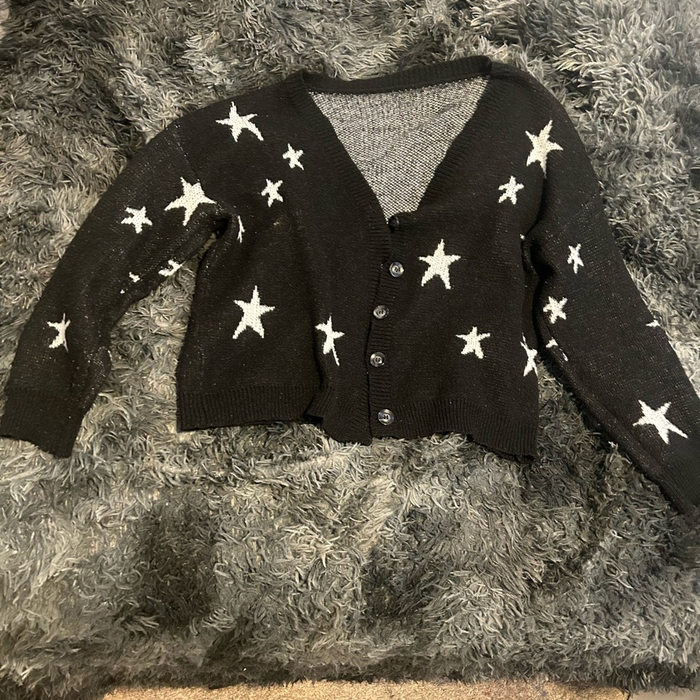 Black Cardigan with White Star Pattern